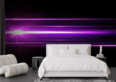 A realistic modern illustration showing neon luminance of bright energy fast dynamic movement on black background with purple streaks created by the movement of lights moving at high speed. Wall mural