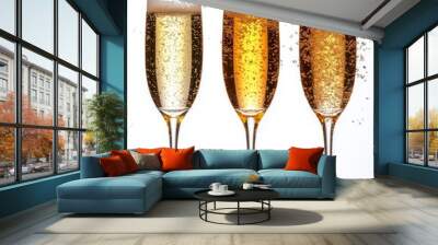 A white background is used for the illustration of champagne glasses with splashes Wall mural