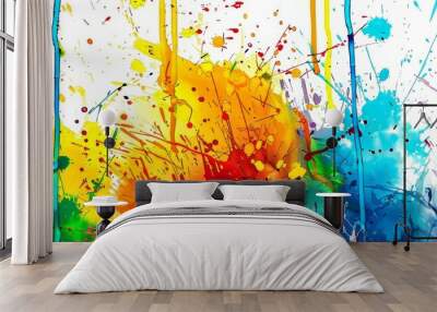 Abstract art panorama background color texture of hand drawn colorful paintings. Wall mural