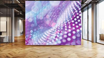 Abstract pastel gradient background with glass morphism. Transparent card frame with blur purple fluid bubble graphic composition. Geometric technology blob template with dots, halftone texture. Wall mural