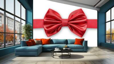 Against a transparent background, a large red ribbon bow is shown surrounded by a long straight ribbon and a vertical ribbon piece. Wall mural