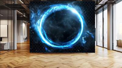 An abstract black hole surrounded by stars shines bright in a cosmic galaxy. An infinity portal surrounded by a nebula. Wall mural