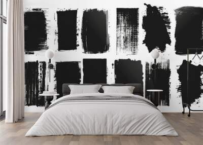 An abstract collection of dry lines and big spots created with a paint roller. Grunge compositions, grunge frames, blurry text boxes, grainy effect. Modern set of artistic design boxes. Wall mural