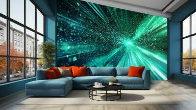 An abstract futuristic background portal tunnel with pink, blue, and green glowing neon moving at high speed. A science style wallpaper for data transfers. Wall mural