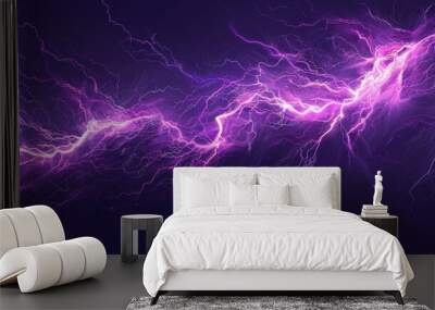 An electric impact effect and a thunderstorm sparking discharge are isolated on a transparent background in a modern realistic illustration of lightning strikes. Wall mural