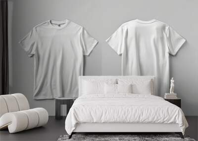 An illustration for the template design of a white male t-shirt mockup is shown in the front and back Wall mural