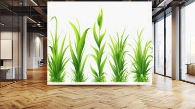 An isolated modern realistic set of freshly cut grass blades for lawns, spring fields, gardens and meadows. A border of fresh grass blades surrounded by weed plants. Wall mural