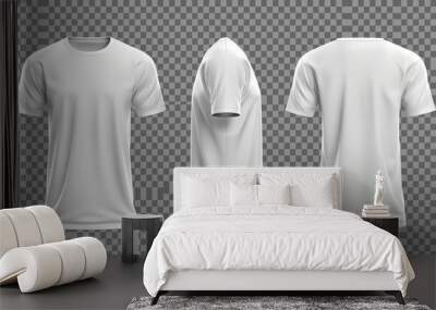 An isolated realistic 3D mockup of a white t-shirt mockup for men, sportswear, casual clothing isolated on a transparent background. Wall mural