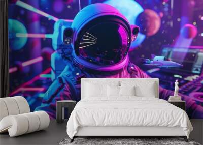 Astronaut and spaceship DJ fest banners Wall mural