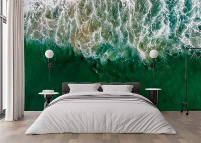 White wash pattern on green ocean Wall mural