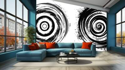 Black ink spiral circles isolated vector illustration set Wall mural