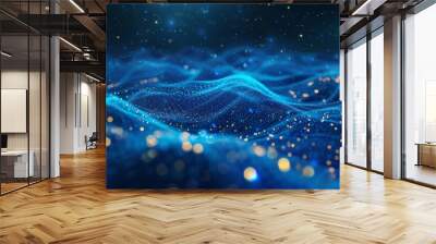 Blue digital wave with glowing particles. Wall mural