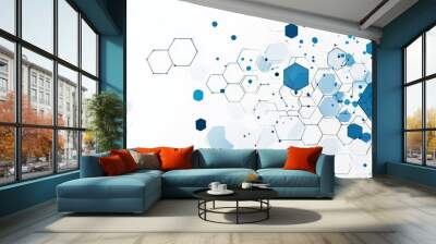 Blue hexagons in an abstract geometric background. Structure and communication molecule. Medical, scientific, and technology concept. Wall mural