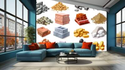 Building material piles, gravel, sand, bricks and crushed stone piles Wall mural