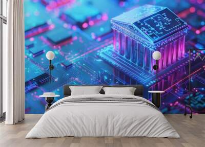 Building with circuit board background of a digital bank Wall mural