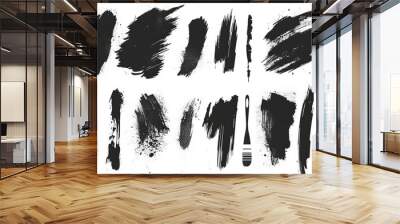 Bundle of brushes in a big isolated collection with diagonal grunge design elements. Ink splatters. Modern paintbrush set. Long text boxes. Dirty distress texture banners. Grunge painted objects. Wall mural