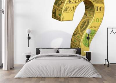 Gold Question Mark Filled with Reflections of Dollar Bills Wall mural