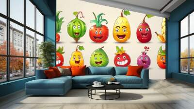 Cartoon sketches of vegetables and fruits. Add a touch of humor to your culinary palette with this hilarious collection of icons. Wall mural