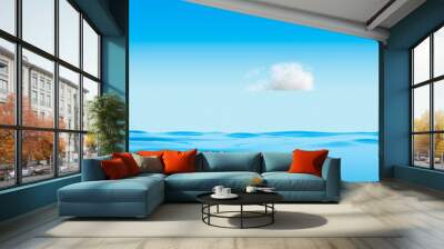 3d rendering of calm ocean waters and single fluffy white cloud in a deep blue sky. . Wall mural