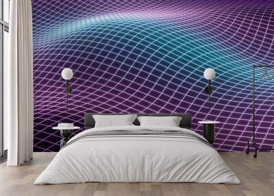 Sci-fi themed abstract background featuring glowing violet and teal wave/grid. 3d rendering. Wall mural