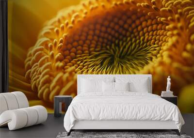 close-up macro photography of a yellow sunflower center with pollen Wall mural