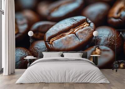 close-up of roasted coffee beans with rich brown colors and a smooth texture Wall mural