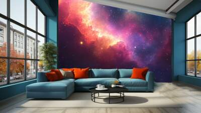 cosmic nebula background with stars and galaxies in purple, pink, and orange tones Wall mural