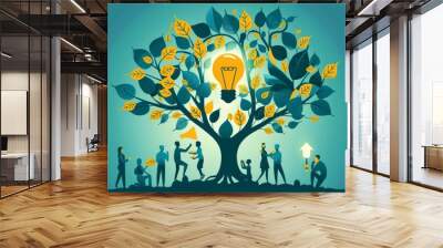 Culture, organization, team success, career growth, community or company growth participation, HR concept, a businessperson whose job is to grow a lightbulb plant. Wall mural