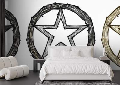 Design illustration of modern pentagram sign. Magical golden wiccan symbols. Wall mural