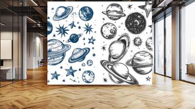 Doodle solar system. Hand drawn sketch planets Wall mural