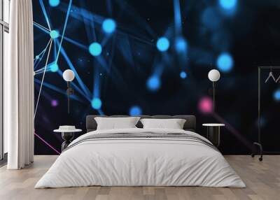 Dots and lines representing digital connections. Technology background. Network connection structure. 3D plexus effect. Wall mural