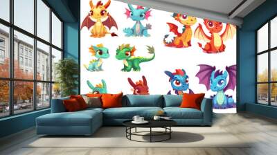 Fairytale legends dino babies vector illustration set Wall mural