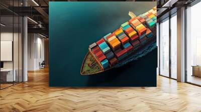 Freight shipping transport system cargo ship container. Concepts of international transportation, logistics, export-import business. Wall mural