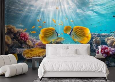 Tropical fish swimming on a coral reef Wall mural