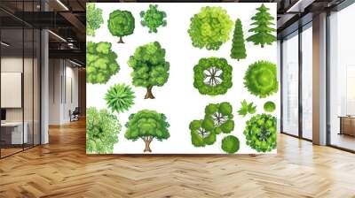 Garden landscape, tree planting nature environment isolated vector icons set Wall mural