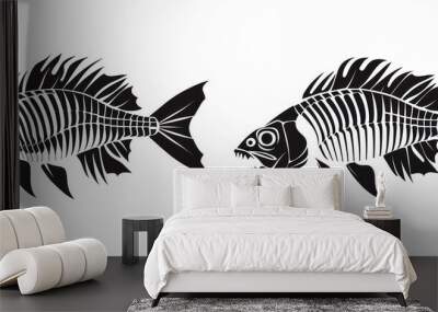 Icon of fish bones, animals, food, spine line, flat and editable stroke, in linear modern outline style, design of symbol logo. Wall mural