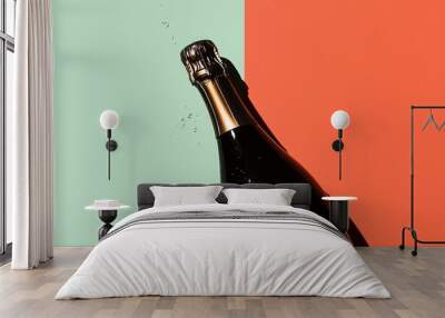 Illustration of a champagne bottle or champaign champaign using stock. Wall mural