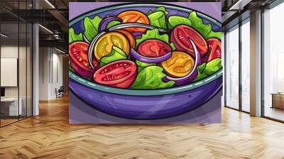 Illustration of a delicious vegetable salad drawn by hand Wall mural