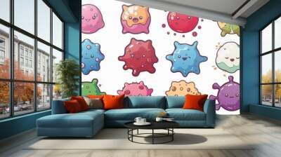 Illustration of cartoon cute funny innate immune system cells Wall mural