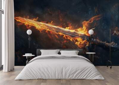 Imaginary medieval period image of a sword in flames of fire. Wall mural