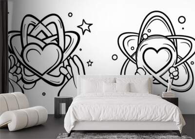 In line style, the atom symbol represents love. Ideal for websites, apps, and UIs. Editable strokes. Wall mural