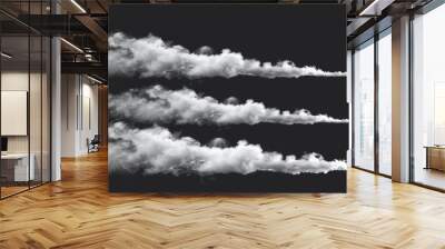 Isolated 3D moderns of white smoke clouds, wind blow, spray, powder and water drop trails, chemtrail explosions and rocket launches, steaming chemical haze. Wall mural