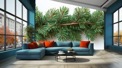 Isolated green pine twigs in a Christmas garland Wall mural