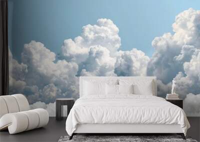 Isolated on transparent background, fluffy cirrus cumulus cloud with white cloud border, realistic modern illustration. Wall mural