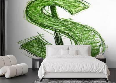 Isolated on white background, a green dollar symbol with chalk hatching Wall mural