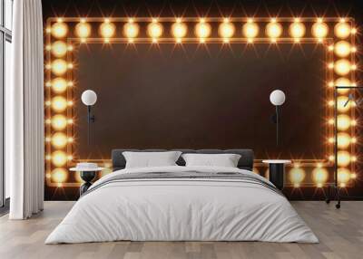 Isolated retro billboard with electric light lamps for an invitation against a background of vintage decor. Wall mural