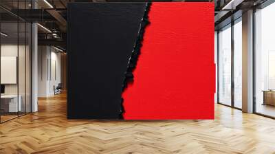 Kraft cardboard texture with red and black paper background in half two colors. Wall mural