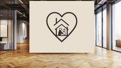 Love family concept inside home icon symbol one line Wall mural