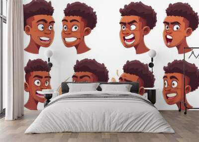 Modern cartoon illustration of male mouth animation with lip sync collection, sound pronunciation, speech constructor, sad and angry emotions. Wall mural