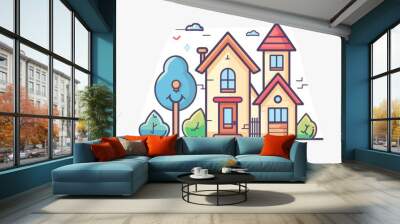 Modern graphic illustration of a cute, tiny townhouse. Flat design style. Wall mural